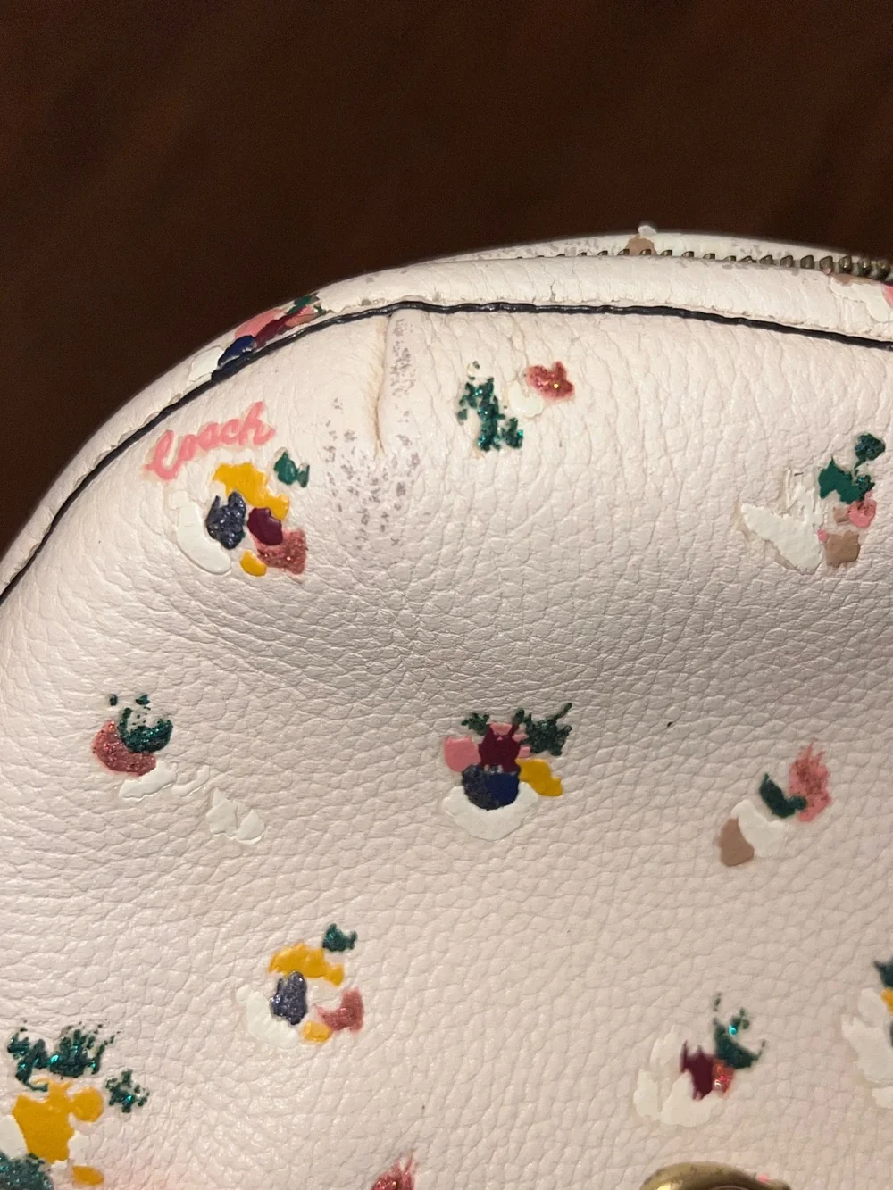 Coach Julienne Cosmetic Zippered Leather Case Paint Dab Floral Print - Picture 9 of 11